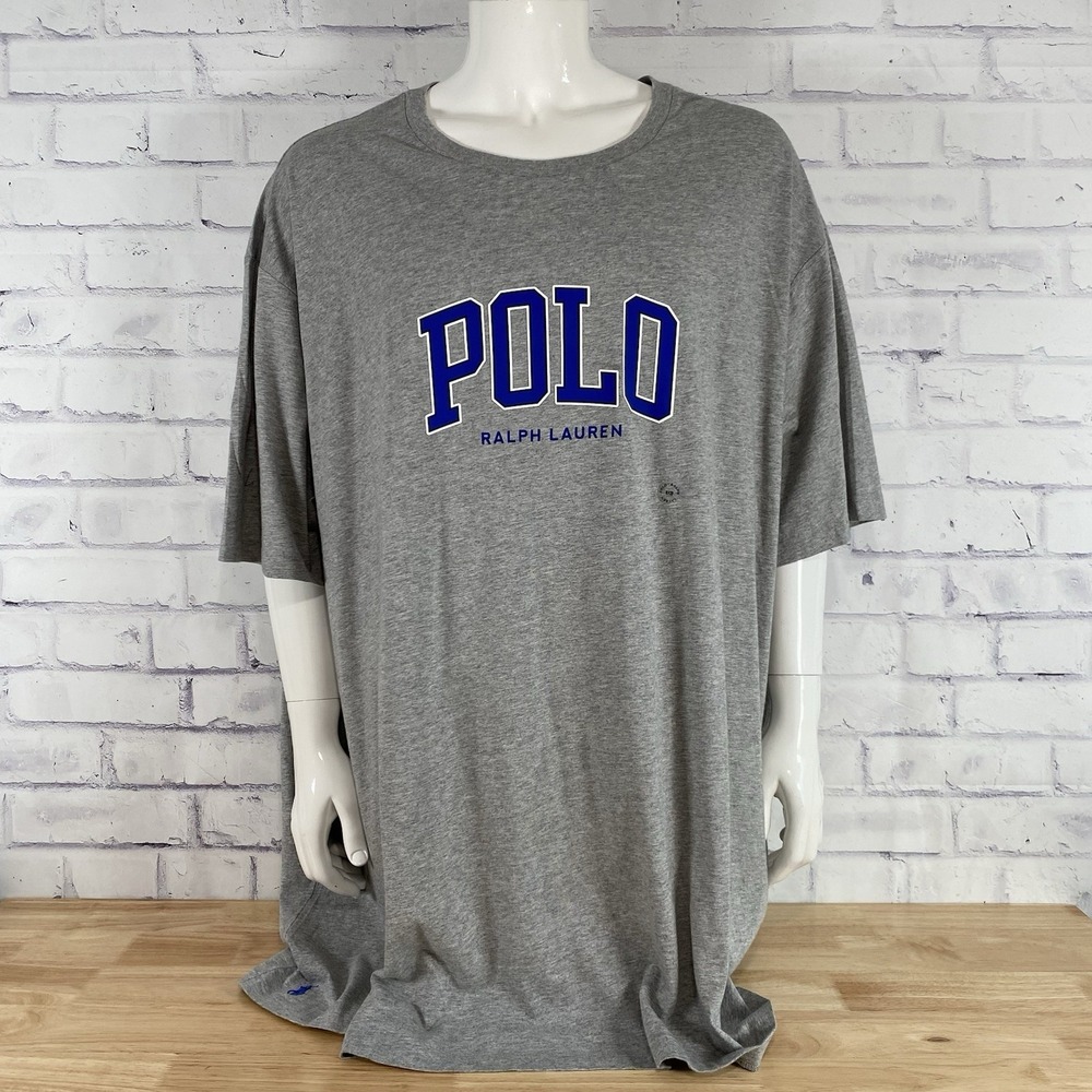 Polo Ralph Lauren Shirt Mens 5XB Big Short Sleeve T-Shirt Grey Pony Spellout NWT - Picture 2 of 14